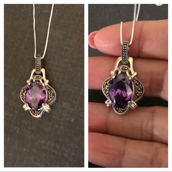 Jewelry - Amethyst CZ & Marcasite Sterling  Pendant/Necklace